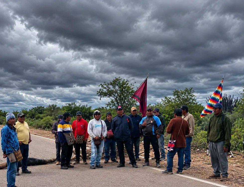 Asamblea rural bajo cielo tormentoso